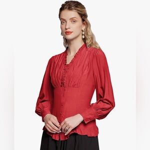 Scarlet Darkness Renaissance Peasant Top XL Corset Goth Ren Faire Milkmaid Red